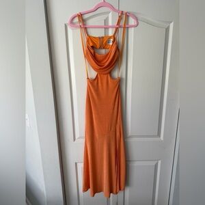 Hello Molly Orange High-Low Cowl Neck Dress